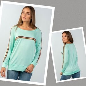Mint Green Multi-Stripe Long Sleeve Tee Pullover S
